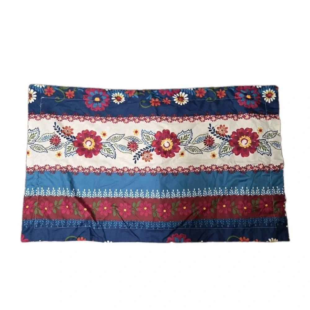 2 King Pillow Shams Boho Kitchy Multicolor Navy Blue Floral